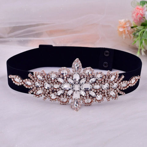 Luxury Design Fashion Rhinestone Girdle Shiny Black Elastic Stretch Waist Belt CODE: KAR2174