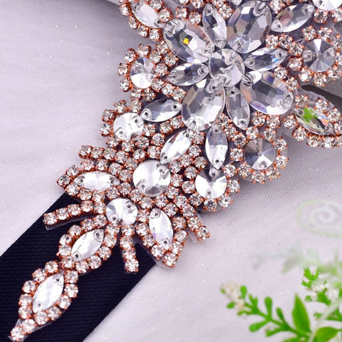 Luxury Design Fashion Rhinestone Girdle Shiny Black Elastic Stretch Waist Belt CODE: KAR2174