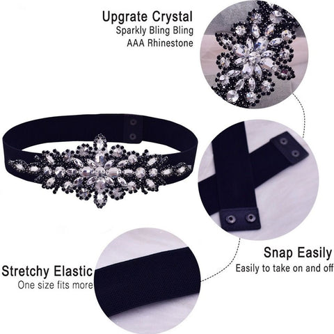 Luxury Design Fashion Rhinestone Girdle Shiny Black Elastic Stretch Waist Belt CODE: KAR2174