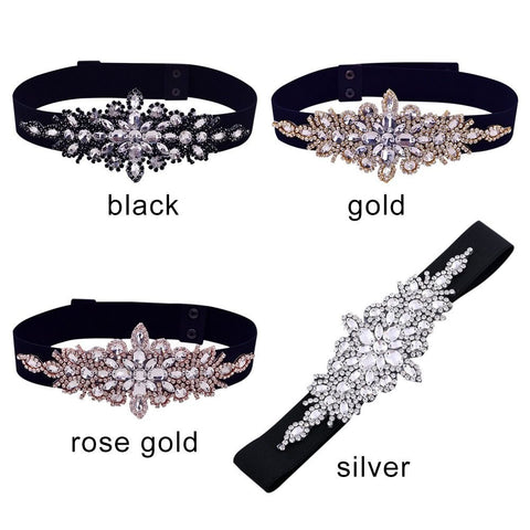 Luxury Design Fashion Rhinestone Girdle Shiny Black Elastic Stretch Waist Belt CODE: KAR2174