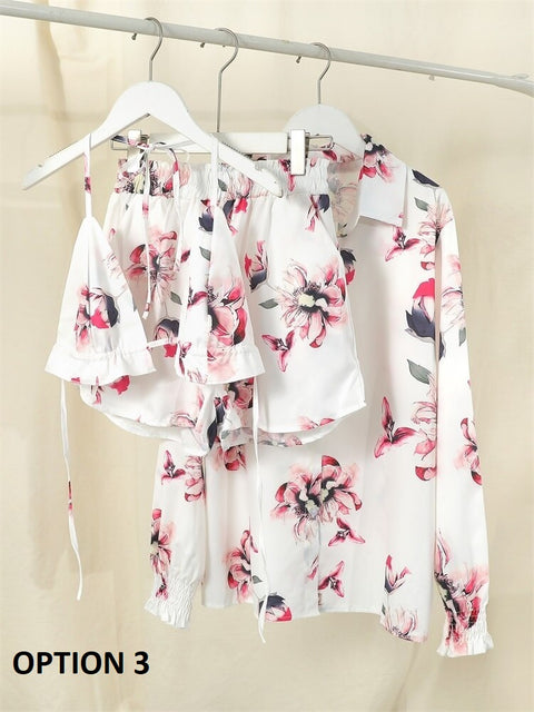 Summer New High Waist Bikini Sexy Shorts Cover Up Print Three Pieces Set Swimwear CODE: KAR2175