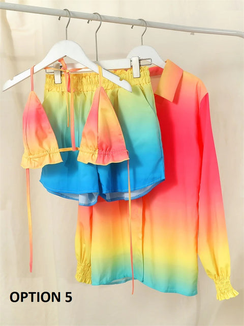 Summer New High Waist Bikini Sexy Shorts Cover Up Print Three Pieces Set Swimwear CODE: KAR2175