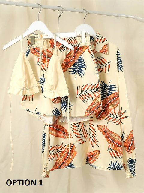 Summer New High Waist Bikini Sexy Shorts Cover Up Print Three Pieces Set Swimwear CODE: KAR2175
