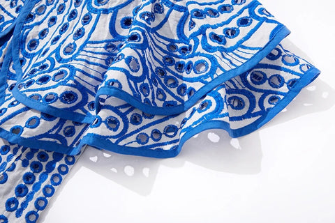 Summer Ruffles Slash Neck Hollow Out Embroidery Long Dress CODE: KAR2176