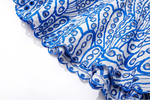 Summer Ruffles Slash Neck Hollow Out Embroidery Long Dress CODE: KAR2176