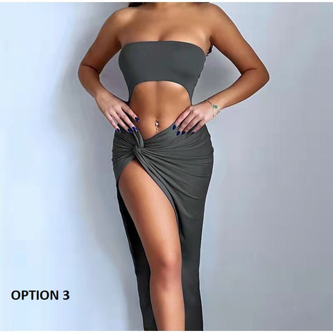 Summer Sexy High Split Cut Out Strapless Backless Long Maxi Dress CODE: KAR2181