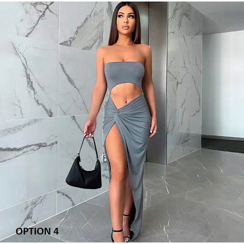 Summer Sexy High Split Cut Out Strapless Backless Long Maxi Dress CODE: KAR2181