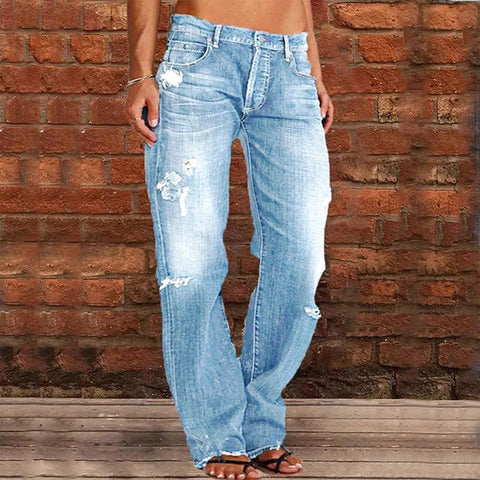 New Ripped Hem High Waisted Stretch Straight Leg Pants CODE: KAR2183