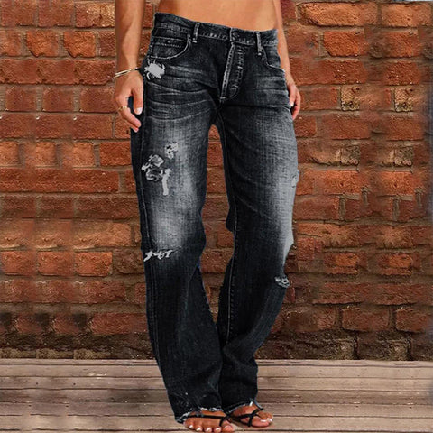 New Ripped Hem High Waisted Stretch Straight Leg Pants CODE: KAR2183