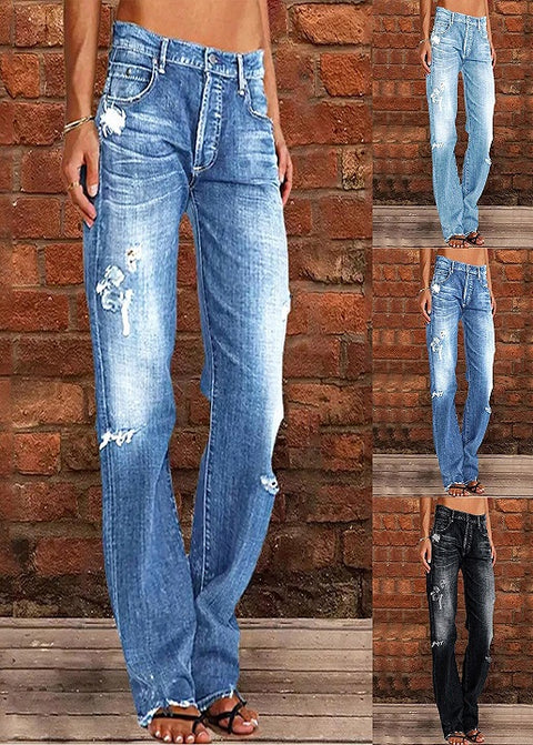 New Ripped Hem High Waisted Stretch Straight Leg Pants CODE: KAR2183