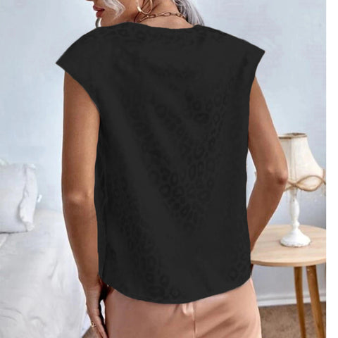 New Elegant Leopard Jacquard Satin O Neck Short Sleeve Casual Loose Top CODE: KAR2184