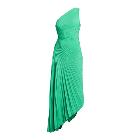 New Sexy One-Shoulder Sleeveless Satin Asymmetric Floral Long Dress CODE: KAR2190