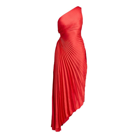 New Sexy One-Shoulder Sleeveless Satin Asymmetric Floral Long Dress CODE: KAR2190