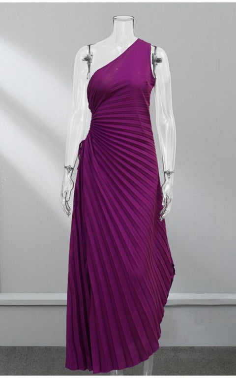 New Sexy One-Shoulder Sleeveless Satin Asymmetric Floral Long Dress CODE: KAR2190