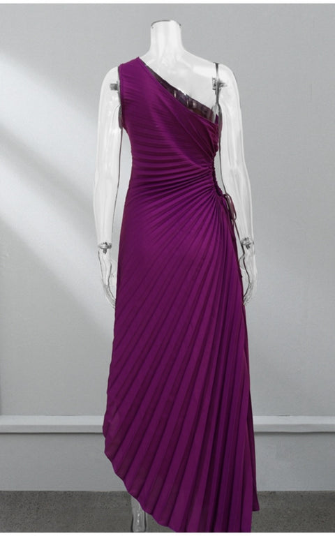New Sexy One-Shoulder Sleeveless Satin Asymmetric Floral Long Dress CODE: KAR2190