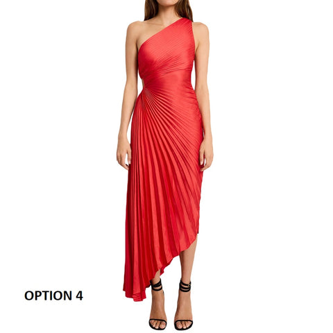 New Sexy One-Shoulder Sleeveless Satin Asymmetric Floral Long Dress CODE: KAR2190