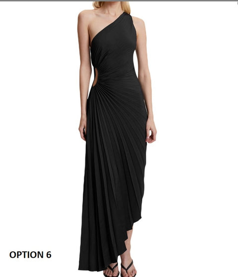 New Sexy One-Shoulder Sleeveless Satin Asymmetric Floral Long Dress CODE: KAR2190