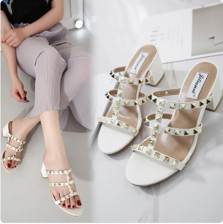 Sexy New Rivet Pointed Nude Bandage High Buckle Thin High-heel CODE: KAR2191