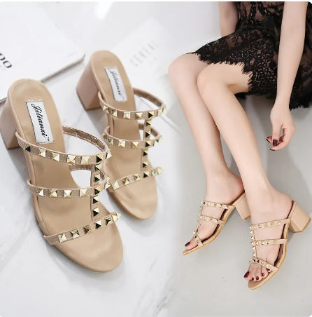 Sexy New Rivet Pointed Nude Bandage High Buckle Thin High-heel CODE: KAR2191