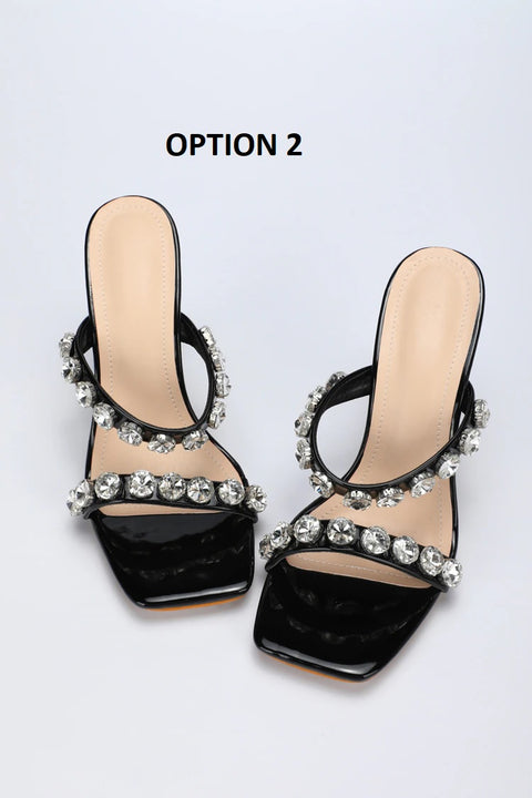 New Fashion Crystal Diamond Design Square Toe High heel Sandals CODE: KAR2192