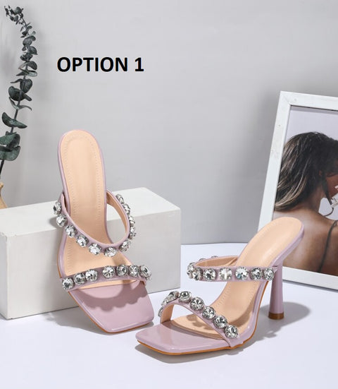New Fashion Crystal Diamond Design Square Toe High heel Sandals CODE: KAR2192