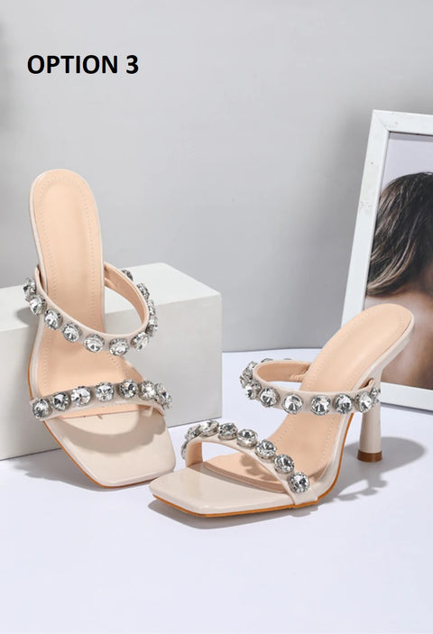 New Fashion Crystal Diamond Design Square Toe High heel Sandals CODE: KAR2192