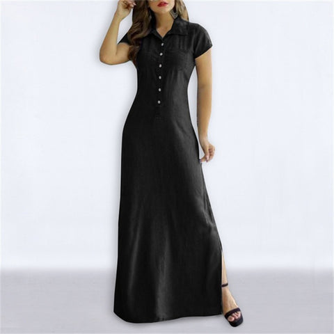 New Loose Elegant Button Pocket Short Sleeve Long Maxi Dress CODE: KAR2199
