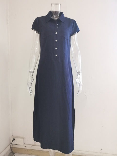 New Loose Elegant Button Pocket Short Sleeve Long Maxi Dress CODE: KAR2199