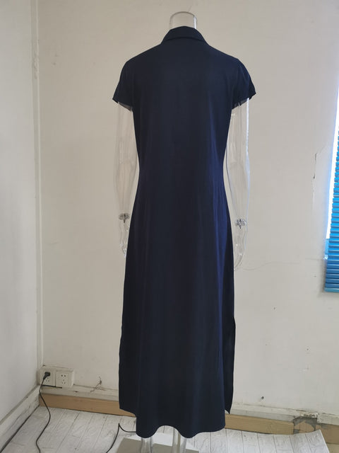 New Loose Elegant Button Pocket Short Sleeve Long Maxi Dress CODE: KAR2199