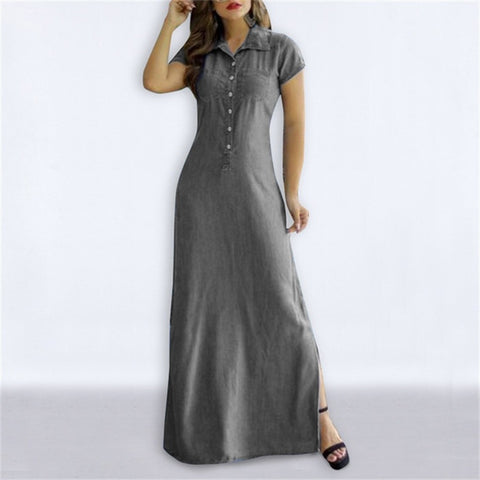 New Loose Elegant Button Pocket Short Sleeve Long Maxi Dress CODE: KAR2199
