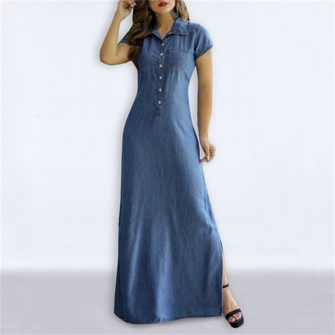New Loose Elegant Button Pocket Short Sleeve Long Maxi Dress CODE: KAR2199