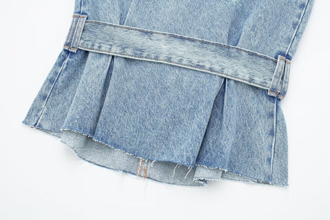 Summer Backless Belt Strapless Draped Tube Blue Tank Top CODE: KAR2200