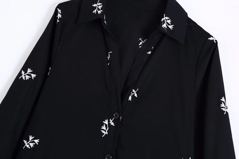 Summer Embroidery Long Sleeve Button Up Pleated Long Shirt Dress CODE: KAR2204