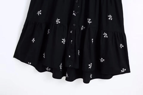 Summer Embroidery Long Sleeve Button Up Pleated Long Shirt Dress CODE: KAR2204