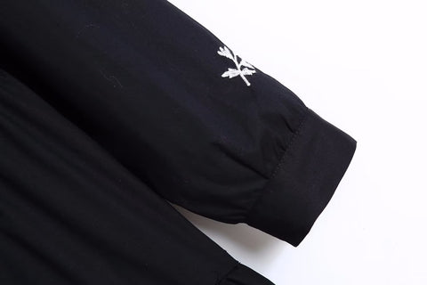 Summer Embroidery Long Sleeve Button Up Pleated Long Shirt Dress CODE: KAR2204