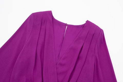 Summer New Pleated Satin Long Sleeve Maxi Long Dress CODE: KAR2205