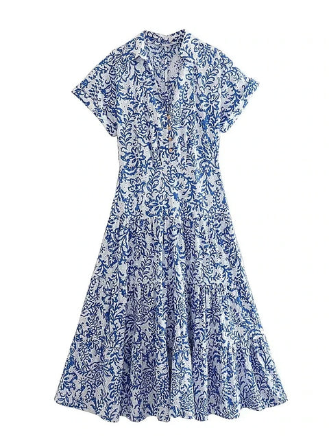 Summer Embroidery Ruffle Cutwork Short Sleeve Long Midi Dress CODE: KAR2206