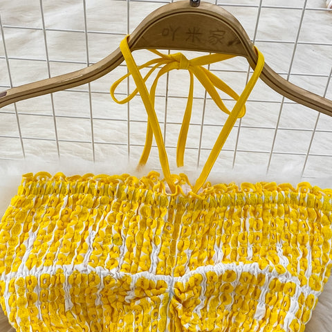 New Halter Strapless Embroidered Hollow Out Off Shoulder Backless Ruffle Robe Mini Dress CODE: READY1575