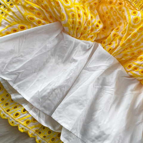 New Halter Strapless Embroidered Hollow Out Off Shoulder Backless Ruffle Robe Mini Dress CODE: READY1575