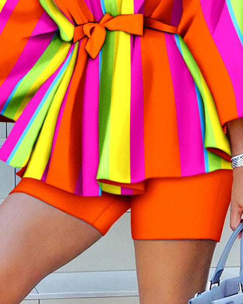 Summer Fashion Print Slash Neck Off Shoulder Ruffle Top Short Two Piece Set CODE: KAR2210