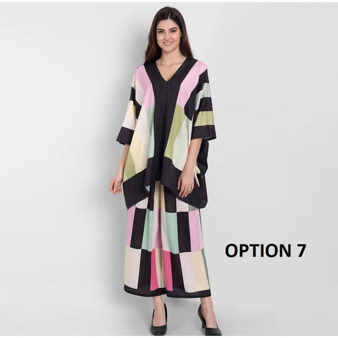 Autumn Printed Bat Sleeves Top High Waist Straight Pant 2 Piece Casual Set CODE: KAR2215