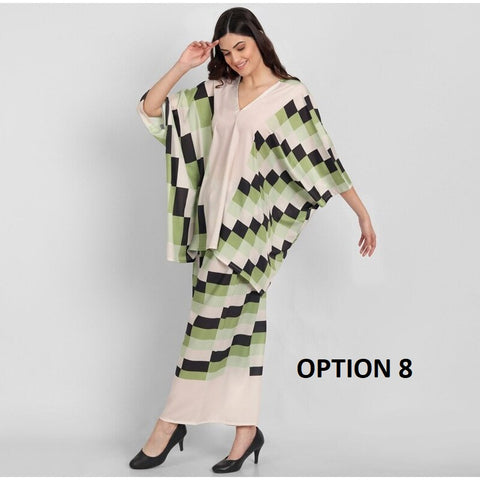 Autumn Printed Bat Sleeves Top High Waist Straight Pant 2 Piece Casual Set CODE: KAR2215
