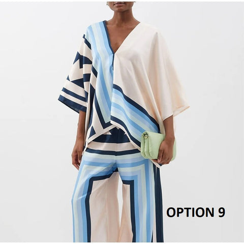 Autumn Printed Bat Sleeves Top High Waist Straight Pant 2 Piece Casual Set CODE: KAR2215