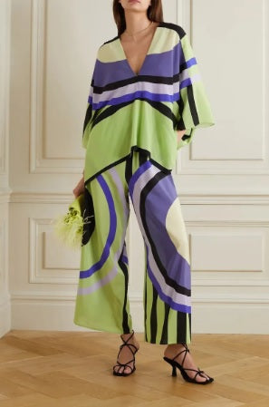 Autumn Printed Bat Sleeves Top High Waist Straight Pant 2 Piece Casual Set CODE: KAR2215