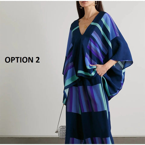 Autumn Printed Bat Sleeves Top High Waist Straight Pant 2 Piece Casual Set CODE: KAR2215