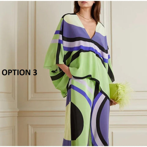 Autumn Printed Bat Sleeves Top High Waist Straight Pant 2 Piece Casual Set CODE: KAR2215