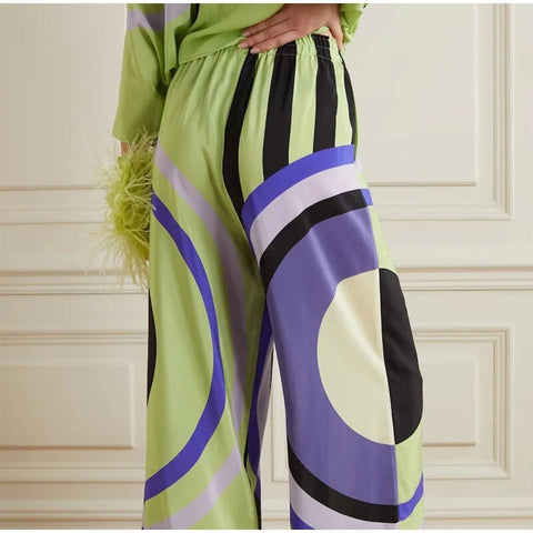 Autumn Printed Bat Sleeves Top High Waist Straight Pant 2 Piece Casual Set CODE: KAR2215