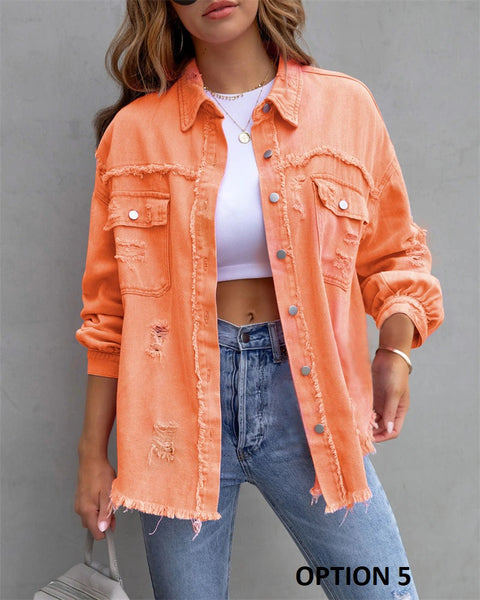 Autumn Holes Raw-edges Shirt Style Casual Coat CODE: KAR2216