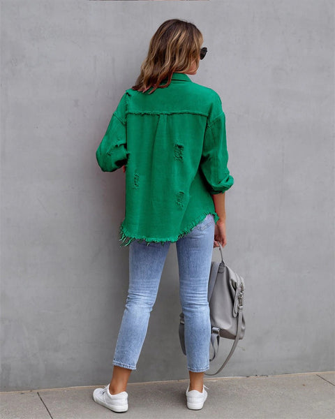 Autumn Holes Raw-edges Shirt Style Casual Coat CODE: KAR2216