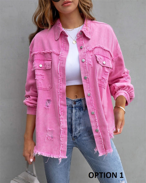 Autumn Holes Raw-edges Shirt Style Casual Coat CODE: KAR2216